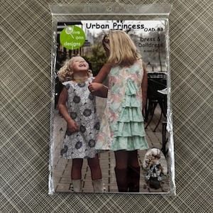 Olive Ann Designs Urban Princess Dress and Doll Dress OAD 83 Children&#39;s Sewing Pattern Toddlers and Child&#39;s Doll Factory Fold Uncut Size 2-8