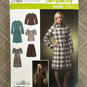 Simplicity 2764 Sewing Pattern, Misses&#39; Petite Coat or Jacket, Dress or Top and Skirt Out Of Print Factory Fold, Uncut, Size 4, 6, 8, 10, 12