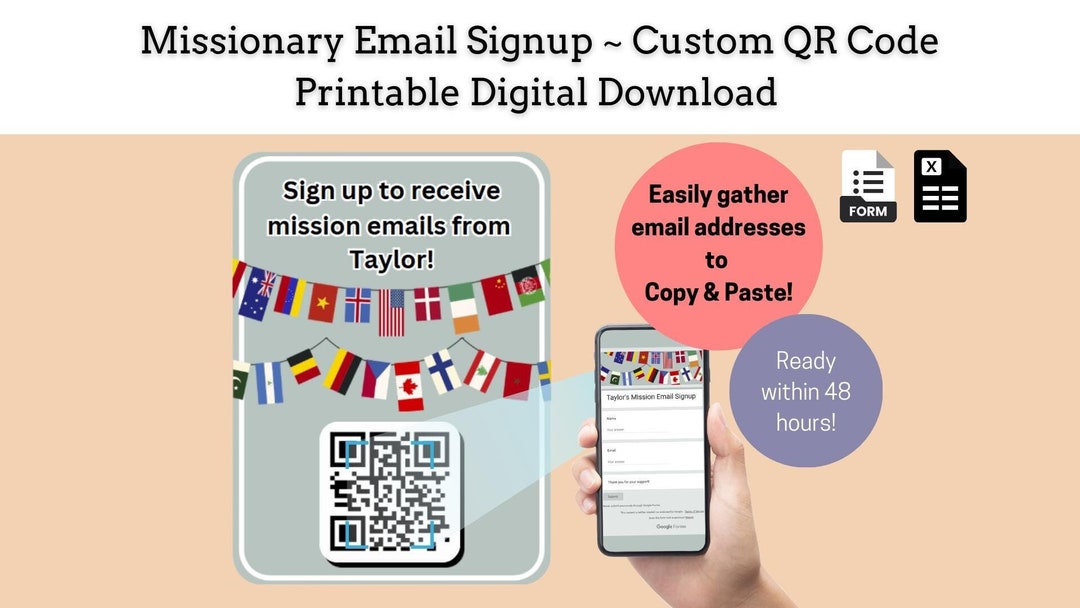 Missionary Email Signup Custom QR Code Printable Digital Download for ...