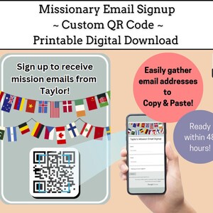 Inscription par e-mail du missionnaire Code QR personnalisé à télécharger numériquement pour la mission SDJ