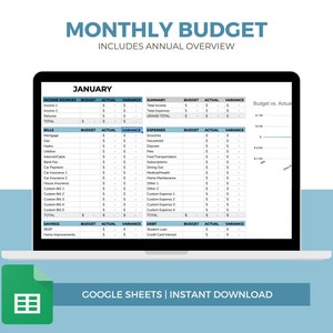 Monthly Budget Spreadsheet, Google Sheets Budget Template, Personal Finance, Monthly Budget Google Sheets, Digital Budget Tracker - Blue
