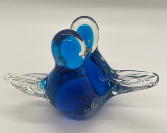 Vintage Mdina Glass Bird Lovebirds Paperweight c1980s