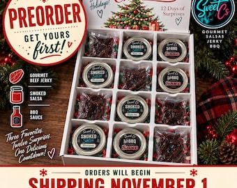 Santa's Smokin' Snack Stash 12 Days of Smoke, Spice & Everything Nice! Advent calendar, holiday countdown, sampler box, jerky, salsa, bbq