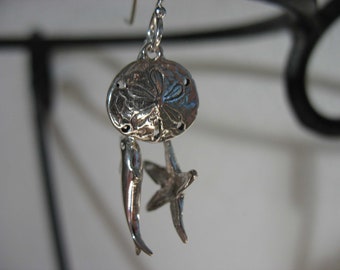 Combination ocean charm earrings with sand dollar, porpoise and starfish in sterling silver