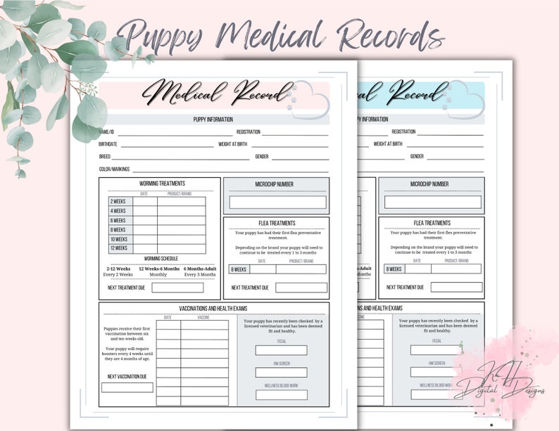 Printable Puppy Medical Record With Birth Certificate - Etsy