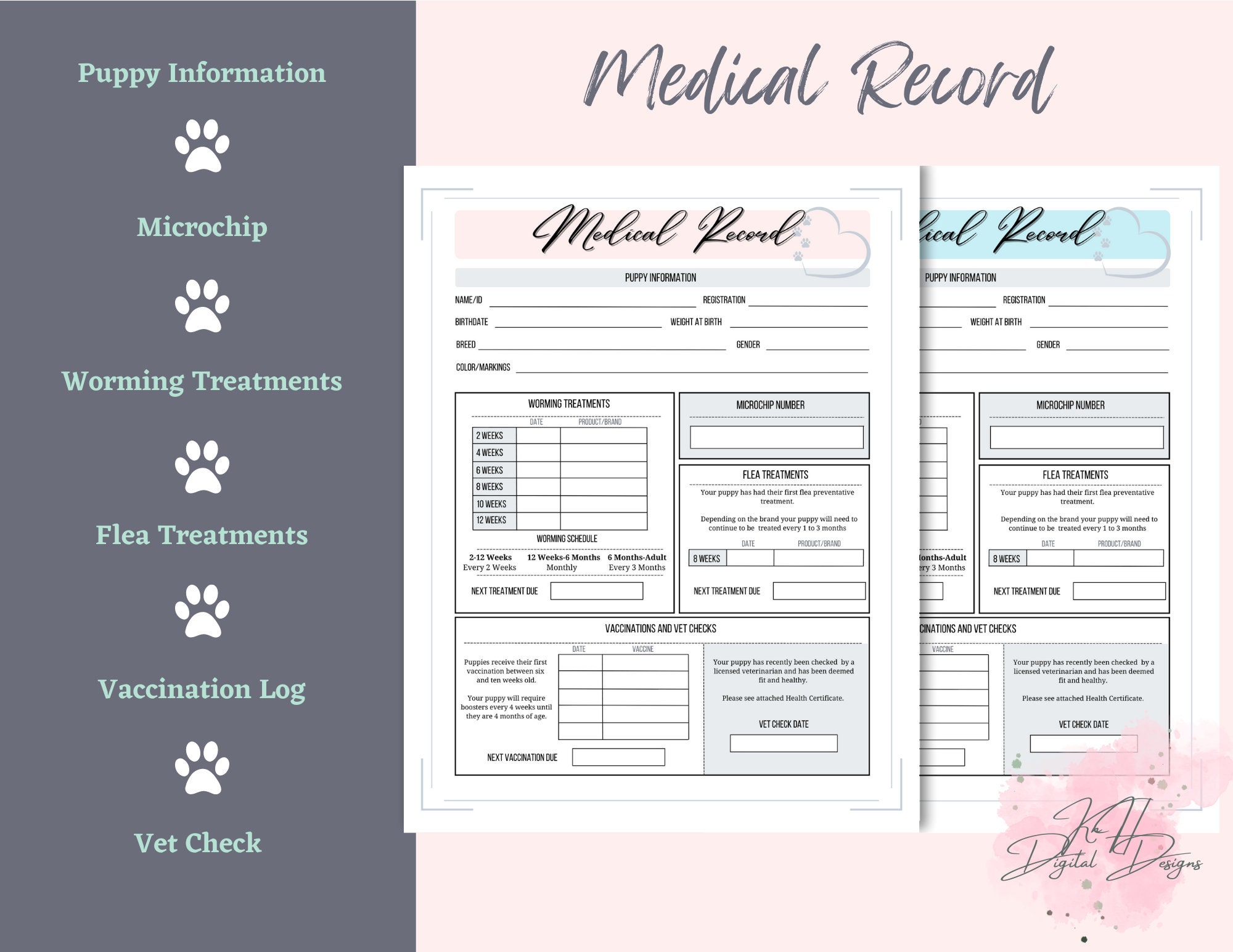 Puppy Medical Record, Printable, PDF Fillable Etsy