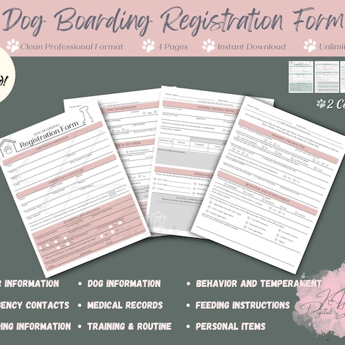 Printable Dog Boarding Registration Form Professional Format - Etsy
