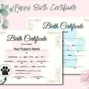 Printable Puppy Medical Record With Birth Certificate - Etsy