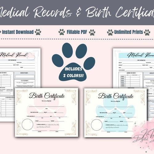 Printable Puppy Medical Record With Birth Certificate - Etsy