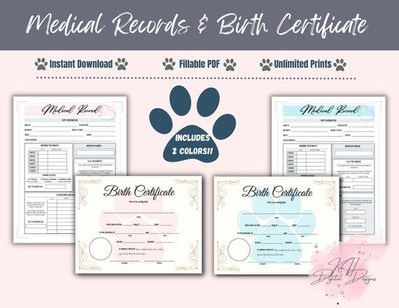 Printable Puppy Medical Record With Birth Certificate - Etsy