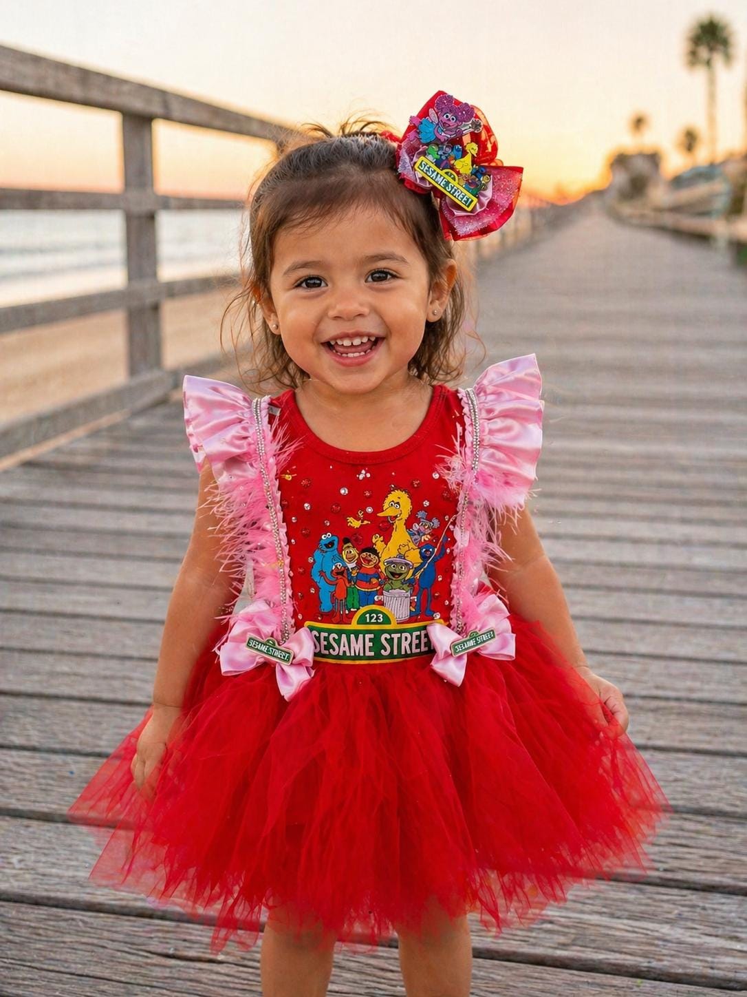 elmo birthday party dress 18 24 Months BELLA BARNETT Purple Feather Collection: Zita Dresses first birthday photoshoot Color:Off-white