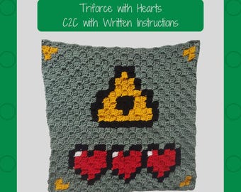 ハート付きトライフォース C2C かぎ針編みパターン – PDF ダウンロードのみ