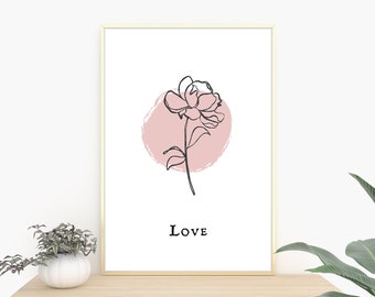 Rose Wandkunst, Blumenkunstdruck, botanische Pastellgrafik, botanischer Druck, rosa Blumendekor, botanische Wandkunst, Blumenwandkunst, rosa Kunst