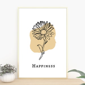 Daisy Wall Art, Daisy Print, Botanical Art Print, Botanical Wall Art, Mustard Yellow, Floral Wall Art, Floral Poster, Flower Print, Line Art