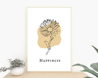 Daisy Wall Art, Daisy Print, Botanical Art Print, Botanical Wall Art, Mustard Yellow, Floral Wall Art, Floral Poster, Flower Print, Line Art