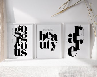 Set of 3 Beauty Wall Art Decor, Makeup Wall Art, Makeup Room Decor, Makeup Poster, Beauty Room Wall Art, Quotes on Beauty, Beauty Slogan Art