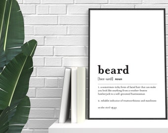 Beard Art, Barber Definition Print, Funny Beard Poster, Barber Poster, Beard Print, Beard Wall Art, Beard Definition, Beard Printable Poster