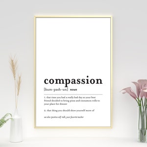 Compassion Definition, Compassion Definition Wall Art, Compassion, Definition Poster, Funny definition printable, Black and white poster