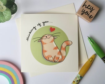 Cute Cat Thinking of You Card | Thinking of You Greeting Card | Cute Cat Greeting Card