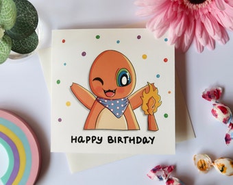 Cute Pokemon Happy Birthday Card | Charmander Pokemon Birthday Card | Happy Birthday Card | Cute Cartoon Card