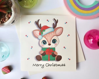 Merry Christmas Card | Cute Reindeer Card | Family Christmas Card | Seasonal Greetings Card | Personalised Christmas Card | Holiday Cards