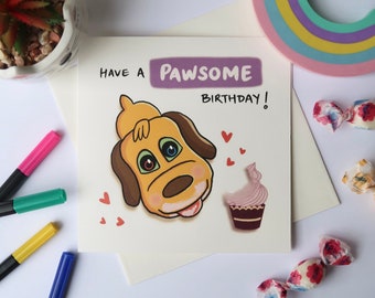 Pawsome Dog Birthday Card | Happy Pawsome Birthday Card | Dog Birthday Fun Card | Pet Dog Birthday Card