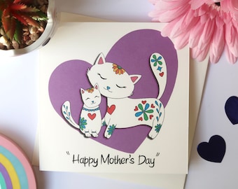 Happy Mothers Day | Beautiful Cat Mother's Day Card | Personalised Mother's Day Card