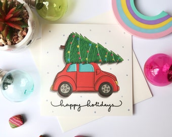Happy Holidays Card | Merry Christmas Card | Christmas Tree | Family Christmas Card | Seasonal Greetings Card | Personalised Christmas Card