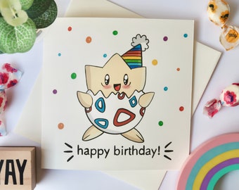 Cute Togepi Happy Birthday Card | Pokemon Birthday Card | Personalised Birthday Card