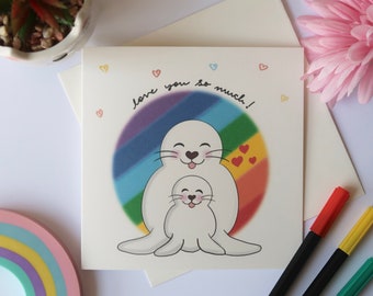 Cute Sea Lion I Love You Card | Love Card for Mom | Love Card for Dad