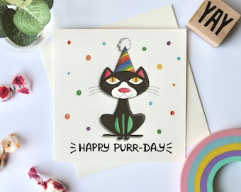 Happy Purr-Day Card | Happy Birthday Card | Cat Lovers | Purrfect Birthday | Fun Birthday Card | Personalised Birthday Card
