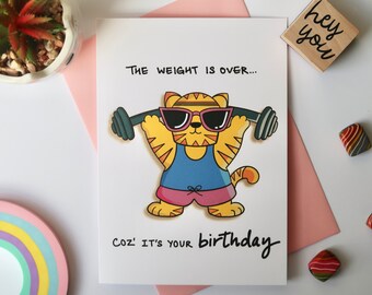 Gym Buddy Birthday Card | The Weight is Over Coz' it's Your Birthday | Happy Birthday Card | Fun Birthday Wishes