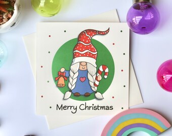 Merry Christmas Gnome Card | Family Christmas Card | Seasonal Greetings Card | Personalised Christmas Card | Happy Holiday Cards