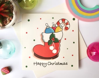 Happy Christmas Card | Christmas Stockings | Family Christmas Card | Seasonal Greetings Card | Personalised Christmas Card | Holiday Cards