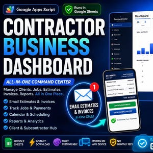 Contractor Business Dashboard | Google Sheets CRM, Job Tracker (Instant Download)