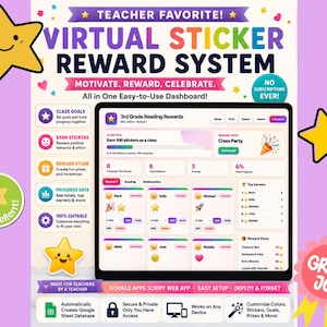 Virtuellt belöningssystem för klistermärken för lärare | Redigerbart beteendediagram för klassrummet | Google Apps Script webbapp | Spårare för elevincitament