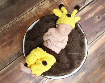 crochet giraffe outfit, handmade newborn prop