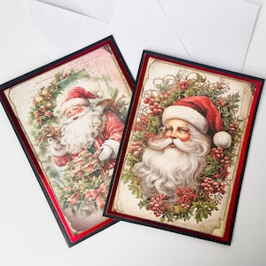 Elegant Classic Vintage Santa Christmas Cards Set of 2 Flat Mailing With Only A Stamp Antique Style Rustic Santa Clause Image