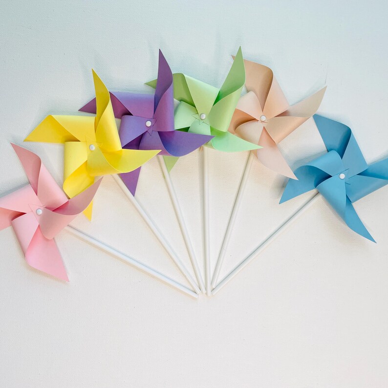 Pastel Pinwheels Baby Shower Cupcake Toppers Easter Decor Party Favors ...