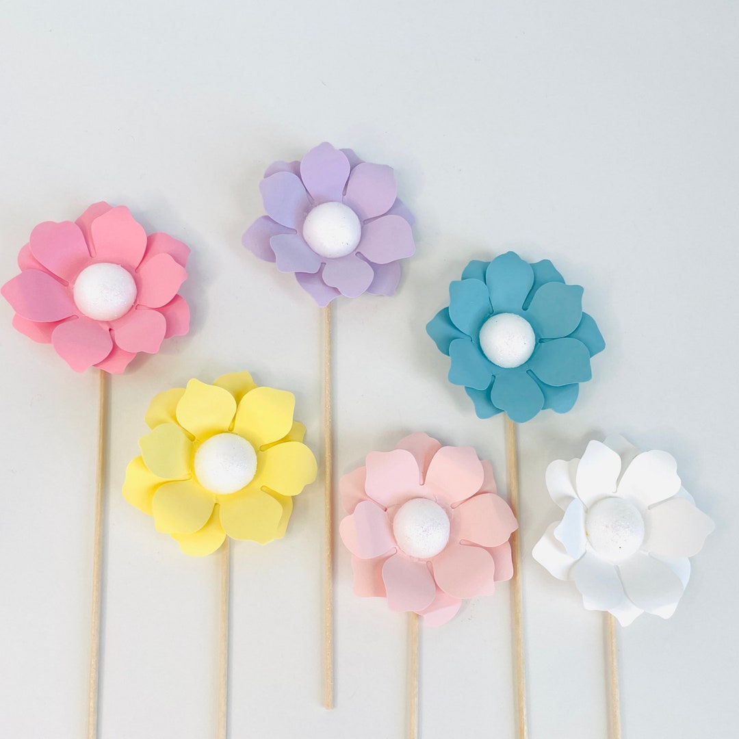 Spring Cake Toppers Spring Flower Cupcake Toppers Birthday Party Decorations Cake ...