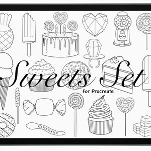 Lollies, cakes, donuts, lollipops, ice cream, ice blocks and more included in this Sweet Set for Procreate.