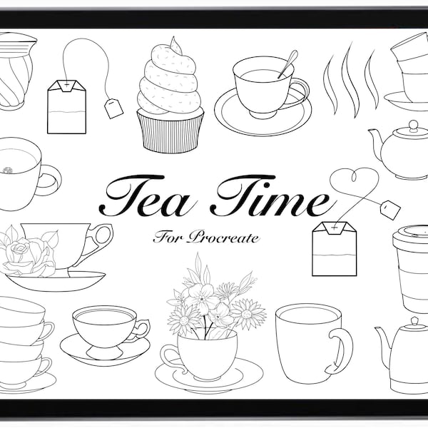 Tea cup stamp set for Procreate. Tea cups, kettle designs and many more to help with your tea set design.