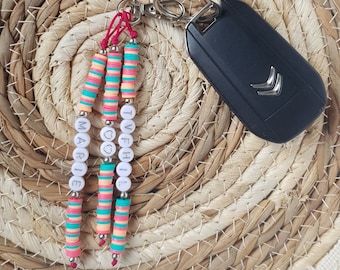 Personalized key ring - Bag charm - Heishi beads