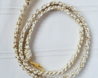 Phone cord - phone handle - phone jewelry - ecru and gold macramé - Khaki and gold - Burgundy & gold