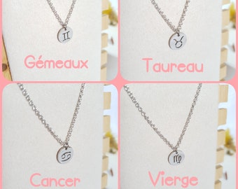 Zodiac sign necklace - zodiac constellation - astrological sign - stainless steel