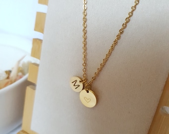 Heart & Initial Letter Necklace - Personalized Necklace - Gold Stainless Steel