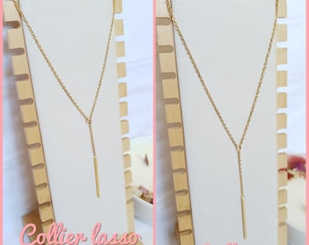 Collier lasso/Y barre acier inoxydable doré