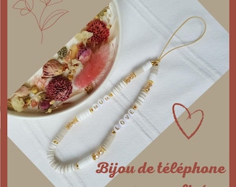 Bijou de téléphone personnalisable - Grigri téléphone - Breloque téléphone - Perles Heishi