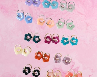 Boucles d'oreilles fleurs, créoles fleurs - Acier inoxydable