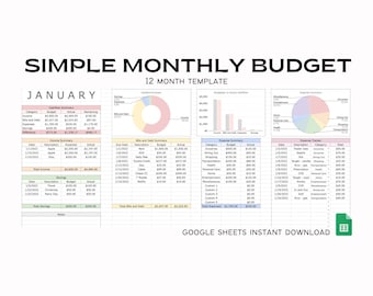 Simple Monthly Budget Spreadsheet Template, Personal Finance Dashboard - Instant Digital Download
